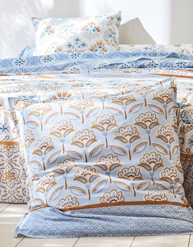 Linge de lit Héloïse en coton imprimé fleuri graphique, bleu Linge de lit Héloïse en coton imprimé fleuri graphique, bleu, hi-res image number 1