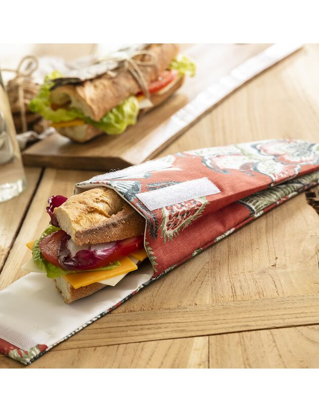 Pochette alimentaire en tissu pour sandwich baguette - collection upcycling, terracotta, hi-res