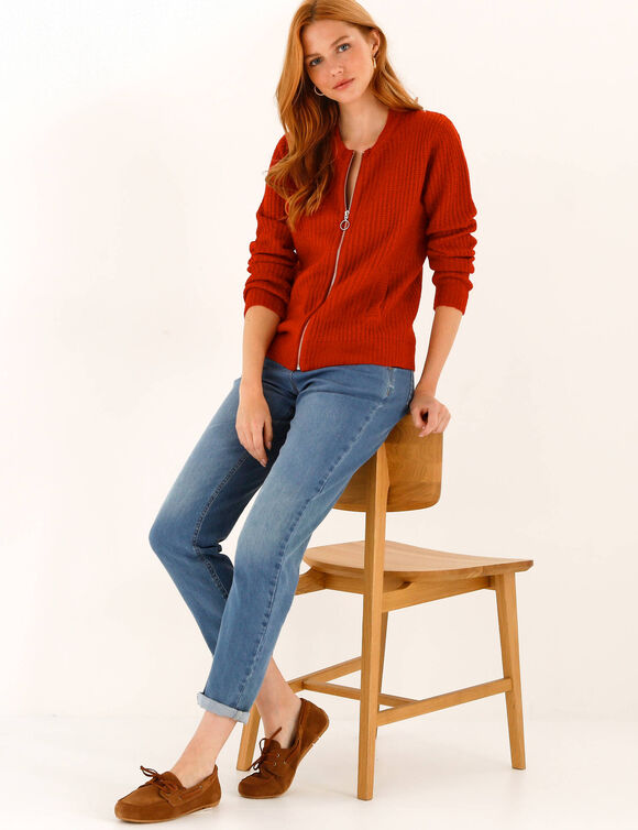 Gilet zipp&eacute;, maille anglaise (rouge)