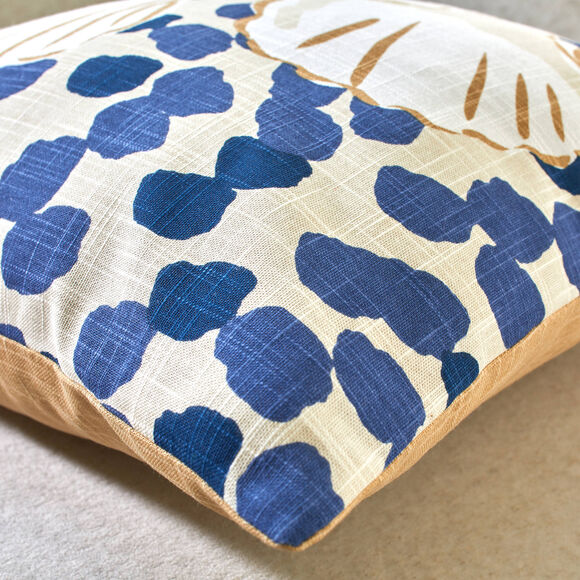 Kussen met schelpenprint (blauw / beige)