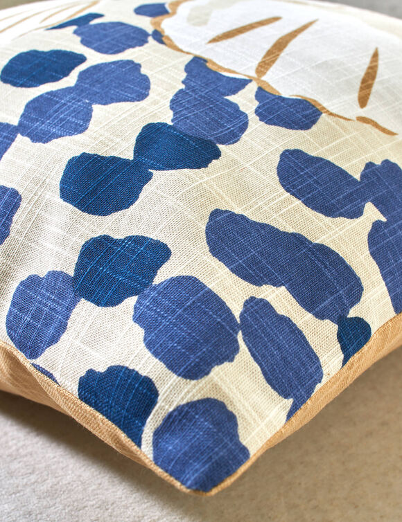 Coussin imprim&eacute; coquillages (bleu / beige)