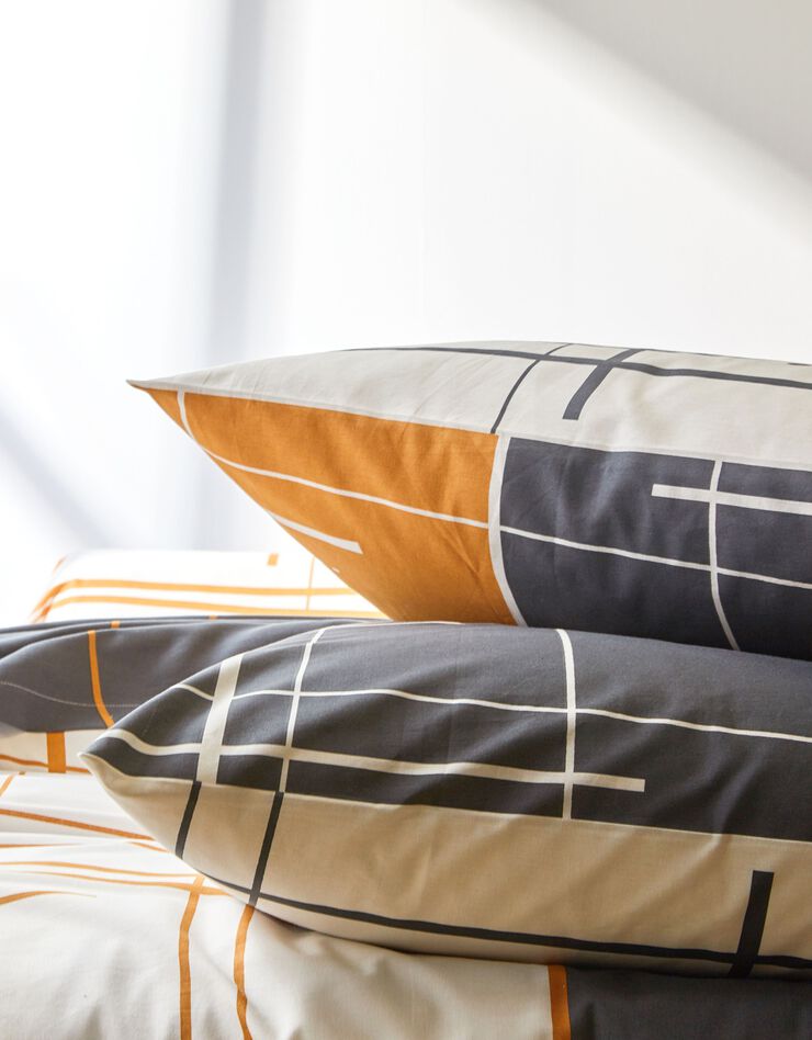 Linge de lit Hoshi coton imprimé graphique (carbone)
