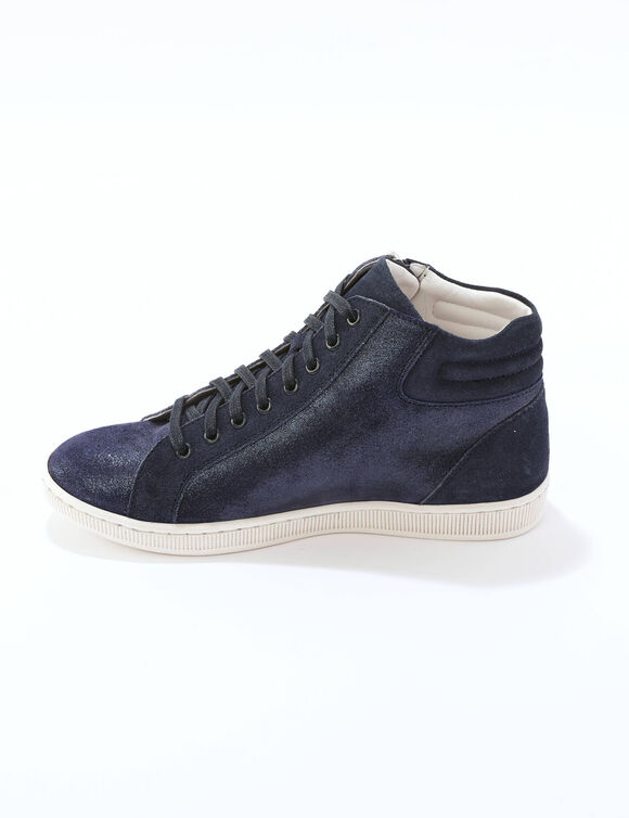 Basket montantes zipp&eacute;es en cuir souple effet iris&eacute; (marine)