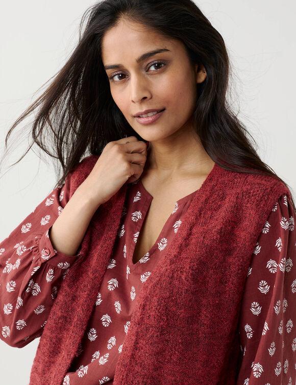 Gilet sans manches, maille fantaisie en laine m&eacute;lang&eacute;e (terracotta)
