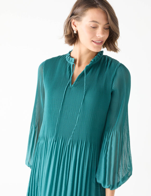 Robe unie mi longue, voile plissé (émeraude)