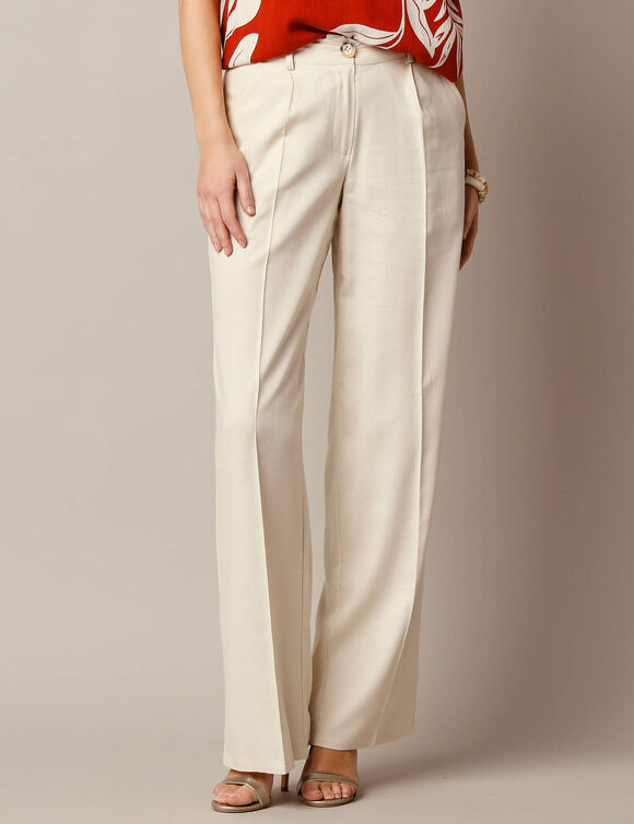 Pantalon large fluide, lin m&eacute;lang&eacute; (naturel)