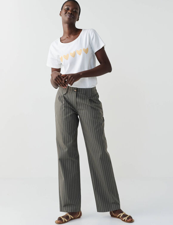 T-shirt manches courtes, imprim&eacute; coeurs dor&eacute;s (&eacute;cru)