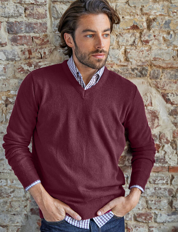 Pull col V 80% laine (bordeaux)