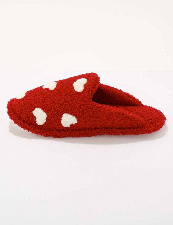 Chaussons forme mules imprim&eacute; coeur (rouge)