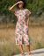 Robe midi boutonnée imprimée, coton lin (pêche / vert)