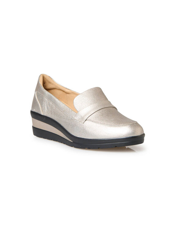 Sneakers in tweekleurig leer - zilverkleur/wit (goudbruin)