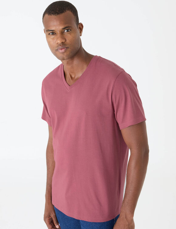 Tee-shirt col V manches courtes - lot de 3 (rose fonc&eacute; + rose clair + beige)