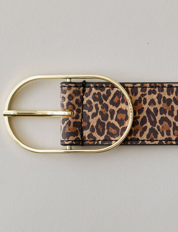 Ceinture motif l&eacute;opard, cro&ucirc;te de cuir (beige / noir)