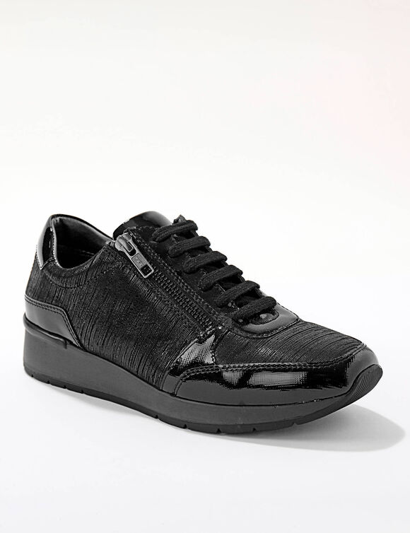 Tennisschoenen met verhoogde zool van LWG-gecertificeerd lakleer (zwart)