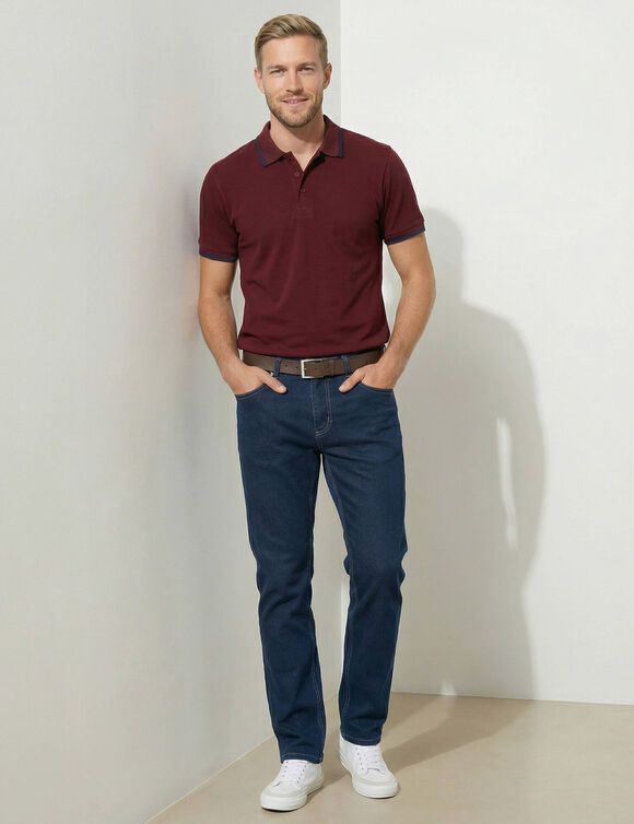 Polo uni maille piqu&eacute;e manches courtes (bordeaux)