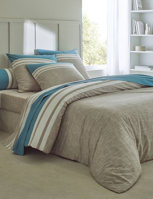 Linge de lit Nathalie coton (bleu gris&eacute; / beige)