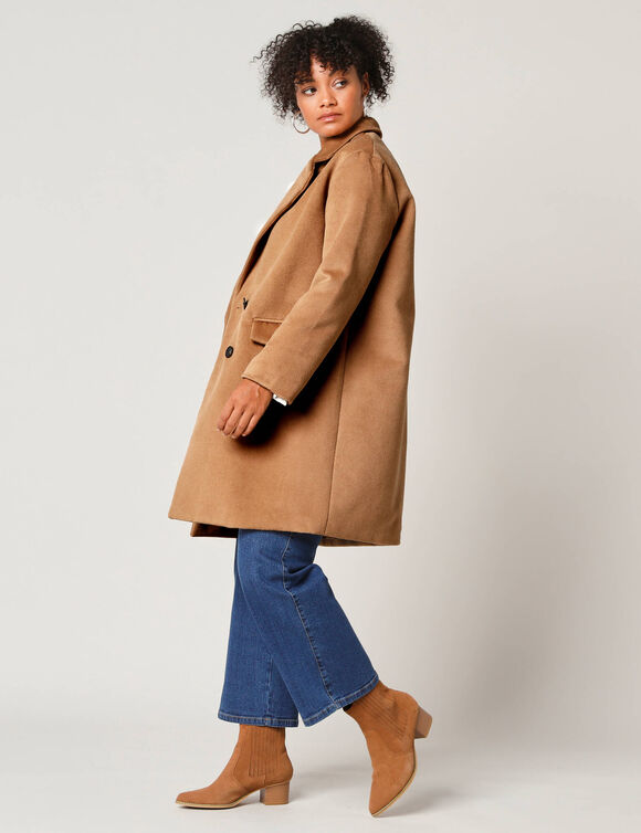 Manteau mi-long à col tailleur, boutonnage croisé (caramel)