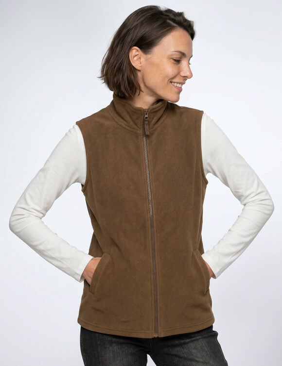 Veste zipp&eacute;e maille polaire, sans manches (caramel)
