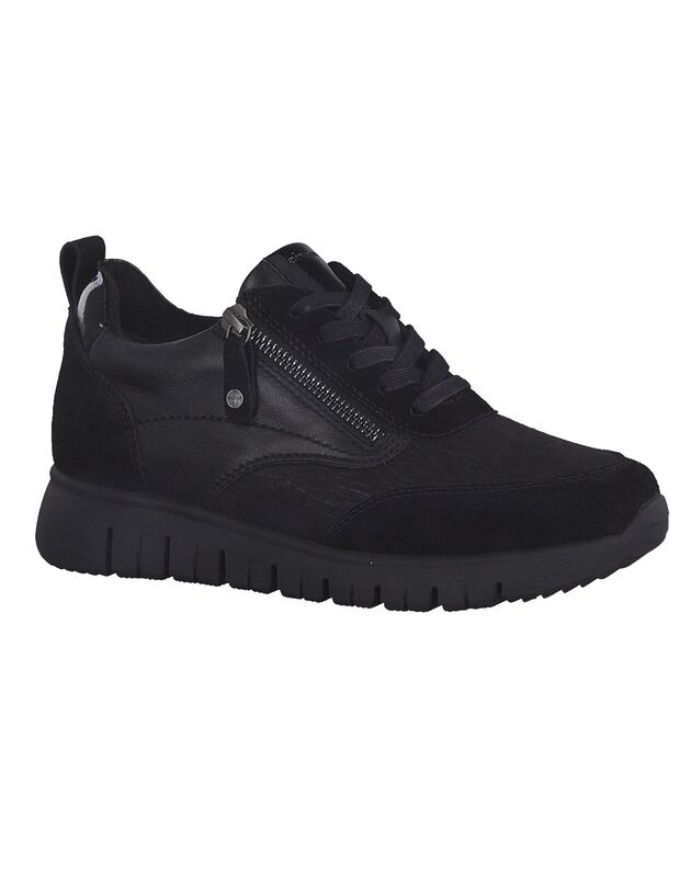 Sneakers met leren bovenwerk - comfortbreedte voor gevoelige voeten (zwart)