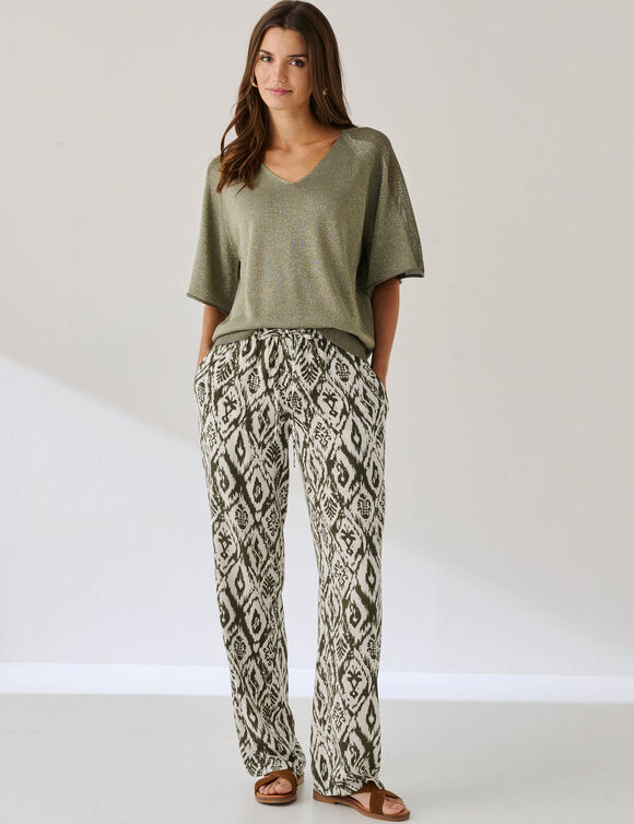 Loose trui in Lurex&reg; tricot (kaki)