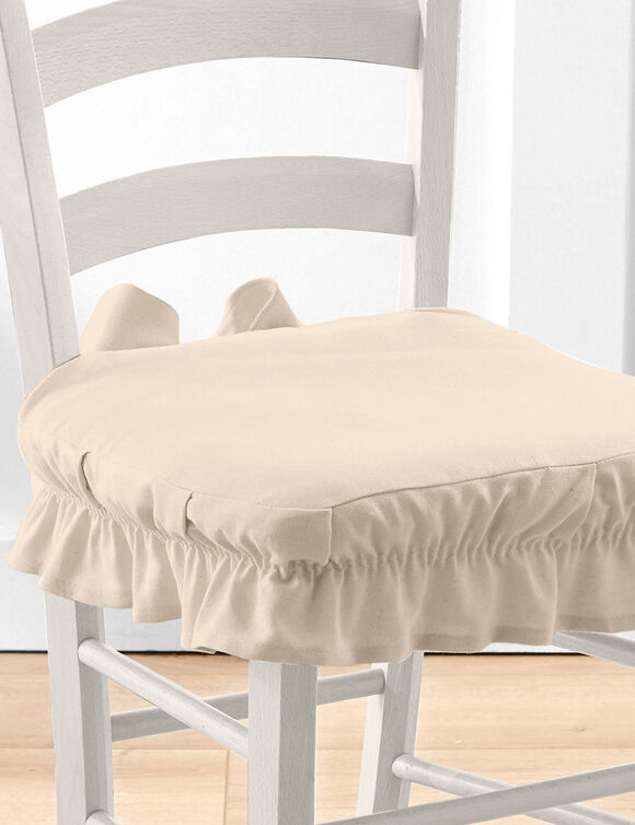 Housse chaise unie volant&eacute;e coton bachette (&eacute;cru)