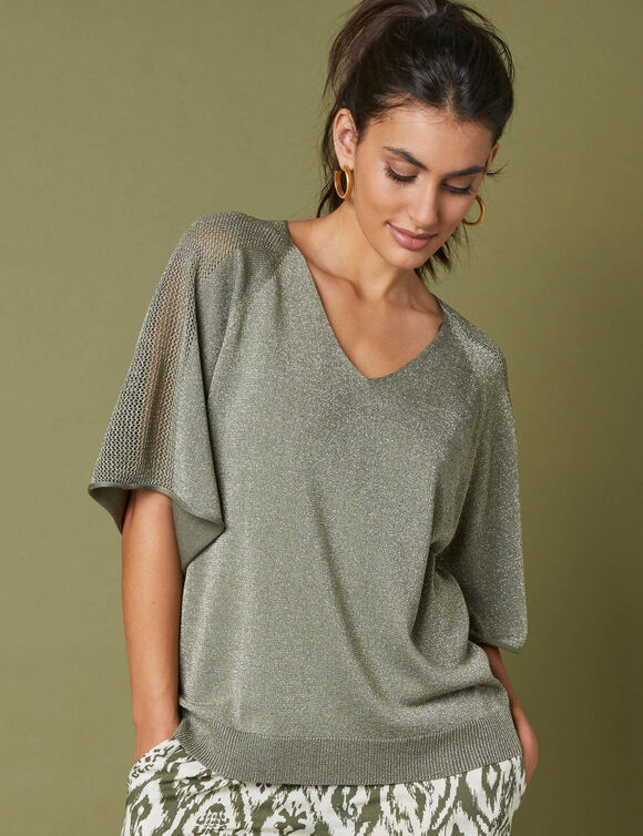 Loose trui in Lurex® tricot (kaki)