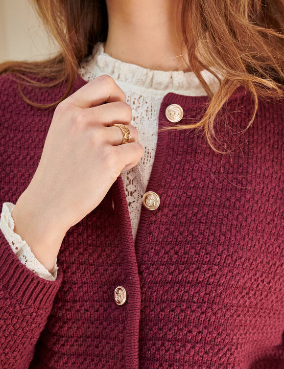 Cardigan met knoopsluiting en zakken, fantasietricot (pruim)