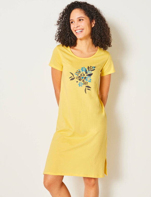 Chemise de nuit courte imprimée fleurs (jaune)