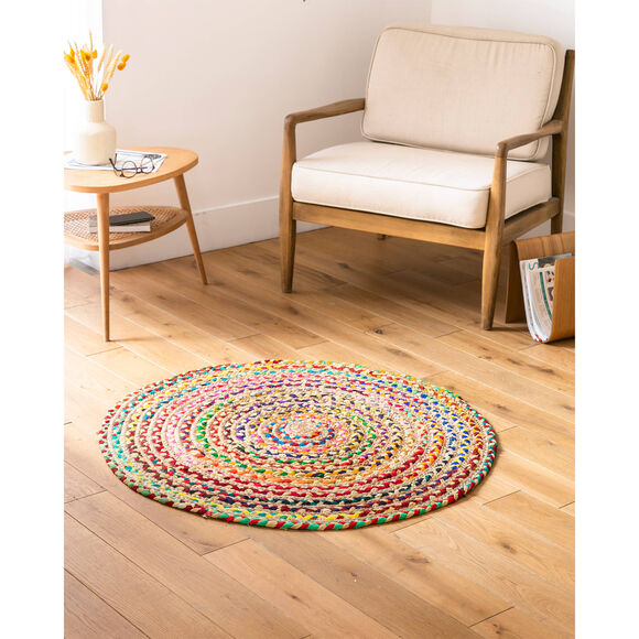 Tapis rond en jute et coton (multicolore)