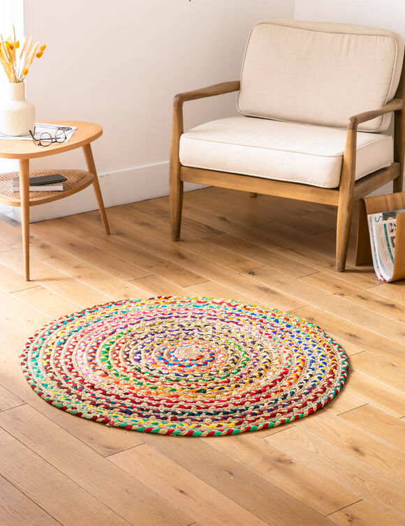 Tapis rond en jute et coton (multicolore)