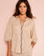 Blouse brodée en coton unie, manches 3/4 (beige) Blouse brodée en coton unie, manches 3/4 (beige)