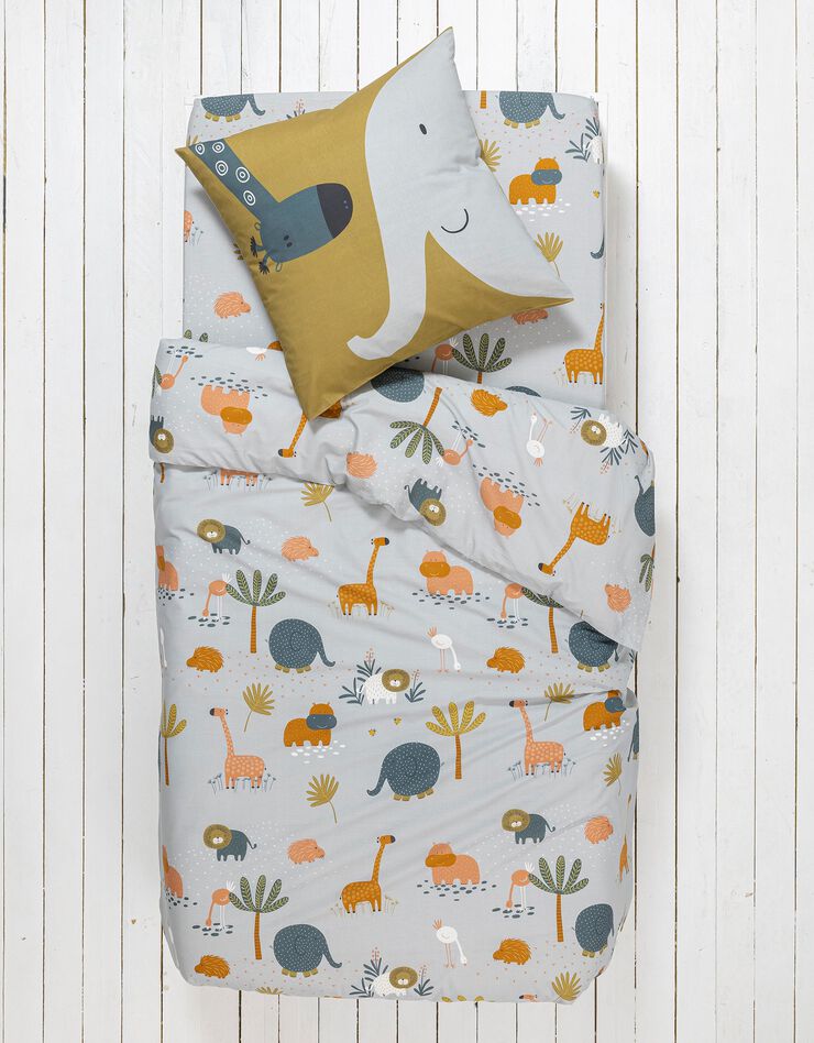 Linge de lit enfant imprimé Zoo - coton  (gris clair)