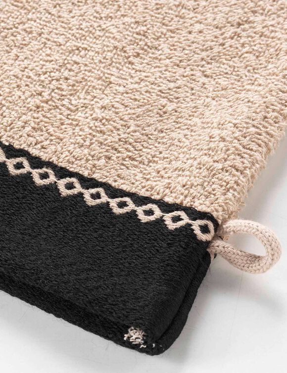 Effen badlinnen 450 g/m² met jacquard sierrand, zacht comfort (zandkleur)