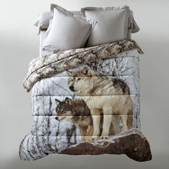 Dekbed in microvezel met "wolf" fotoprint 400 g/m2 (beige)