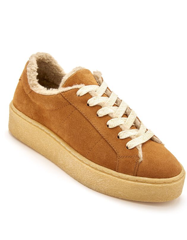 Gevoerde sneakers in splitleer met comfortbreedte, dames - bruin, bruin Gevoerde sneakers in splitleer met comfortbreedte, dames - bruin, bruin, hi-res