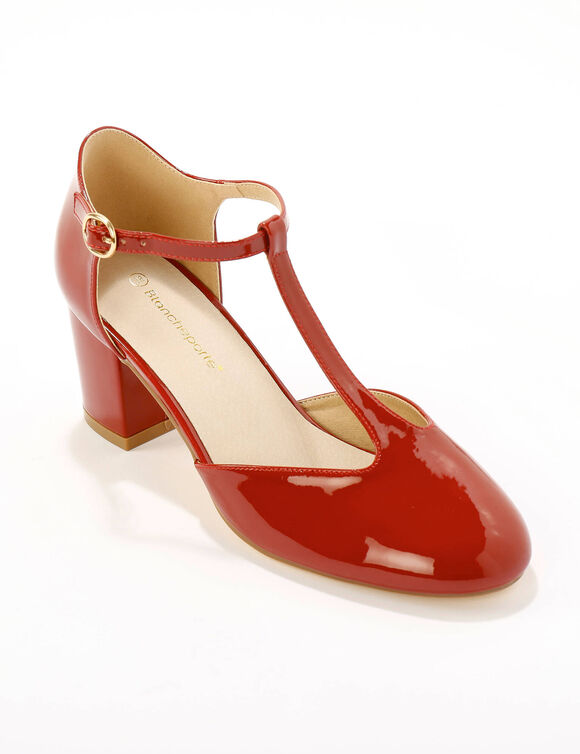 Gelakte saloméschoenen met hak (paprika)