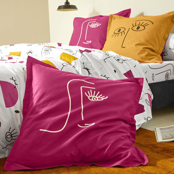 Linge de lit Vitaly coton à motifs visages (blanc)