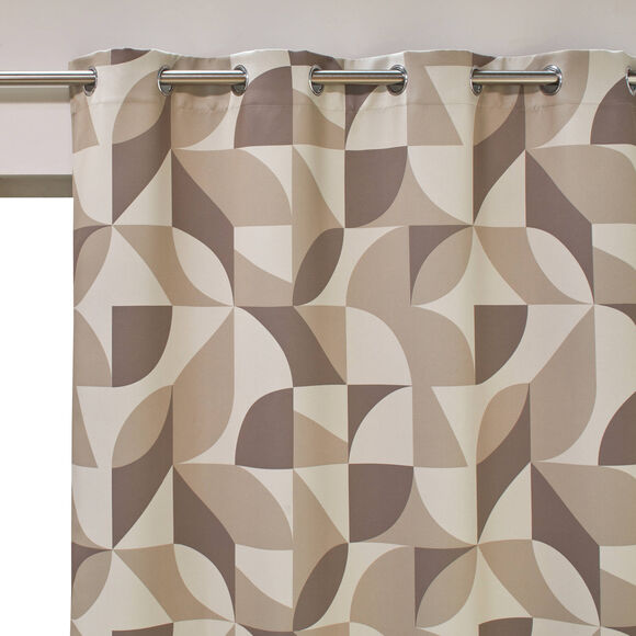 Verduisterend gordijn met grafische print (beige / taupe)