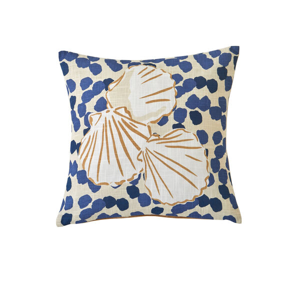 Kussen met schelpenprint (blauw / beige)