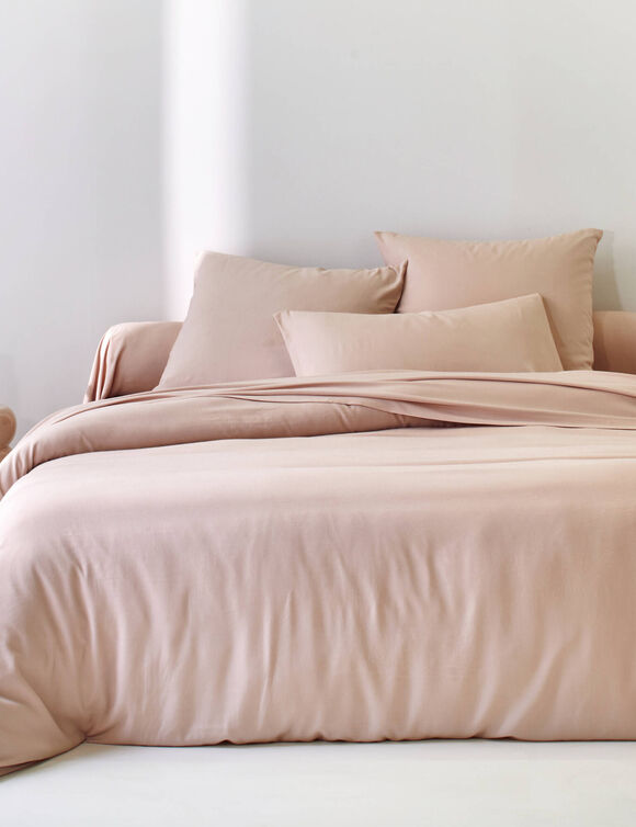 Effen bedlinnen in bamboe en linnen** (zachtroze)