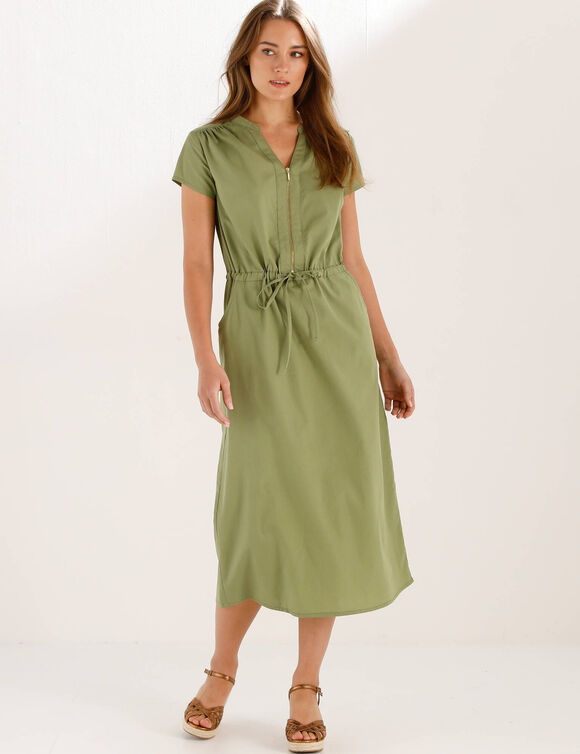 Robe longue en coton d&eacute;lav&eacute;  (kaki clair)