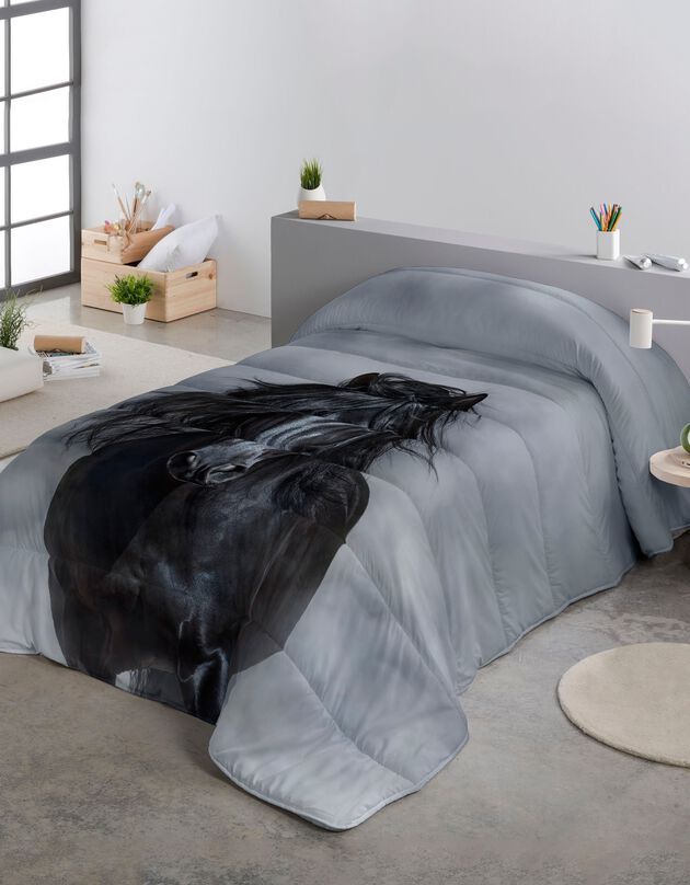 Couette microfibre cheval noir 200 g/m² (blanc / noir)