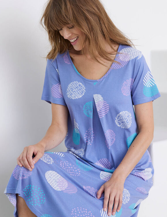 Chemise de nuit longue imprimée graphique (bleu jean)