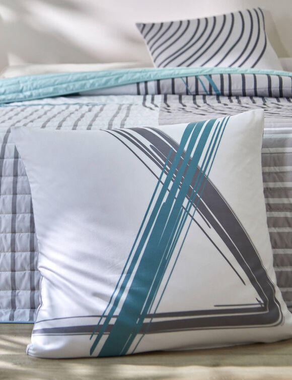 Couvre-lit matelassé imprimé graphique (gris / bleu)