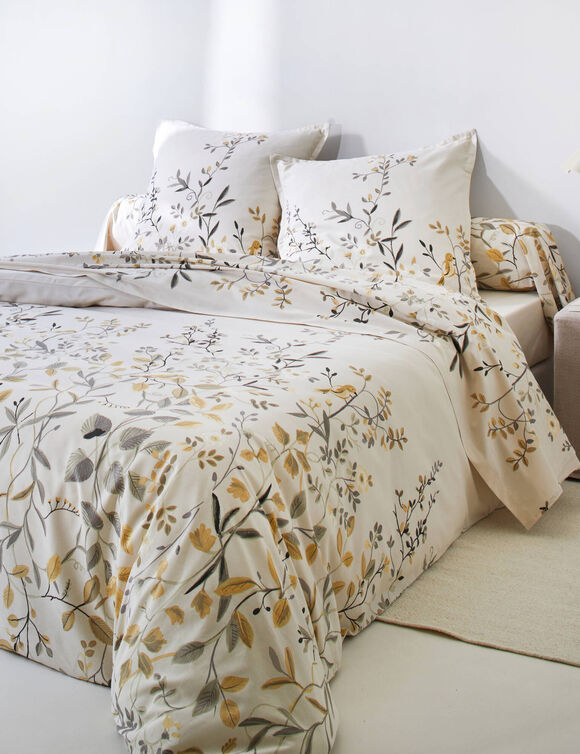 Bedlinnen met M&eacute;lodie-print - flanellen 150 g/m&sup2; (beige)