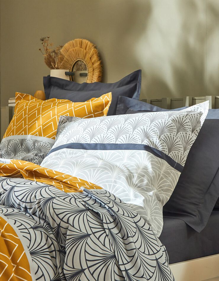 Linge de lit Eddy en coton à motifs graphiques (caramel)