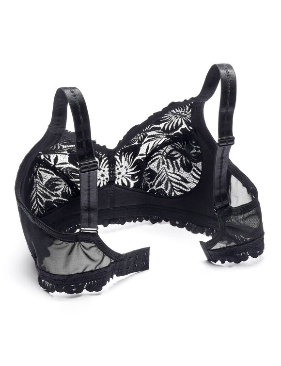 Soutien-gorge grand maintien dentelle coton stretch motif floral - sans armatures (noir)