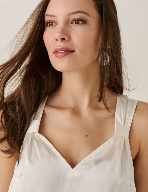 Caraco satin&eacute; bretelles drap&eacute;es  (&eacute;cru)