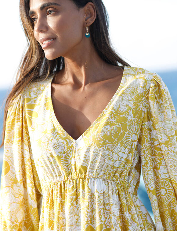 Robe courte imprimé fleuri (écru / curry)