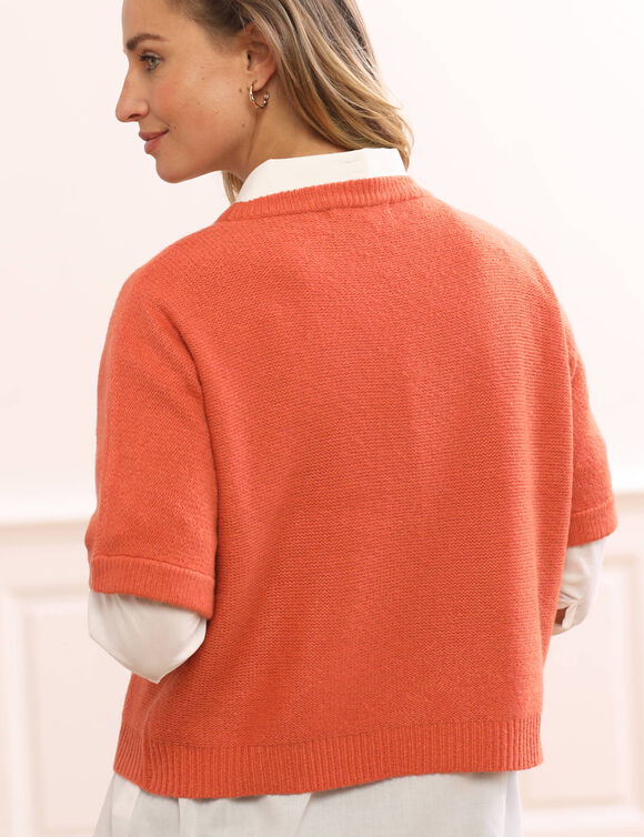 Pull manches coudes, maille torsadée (orange)
